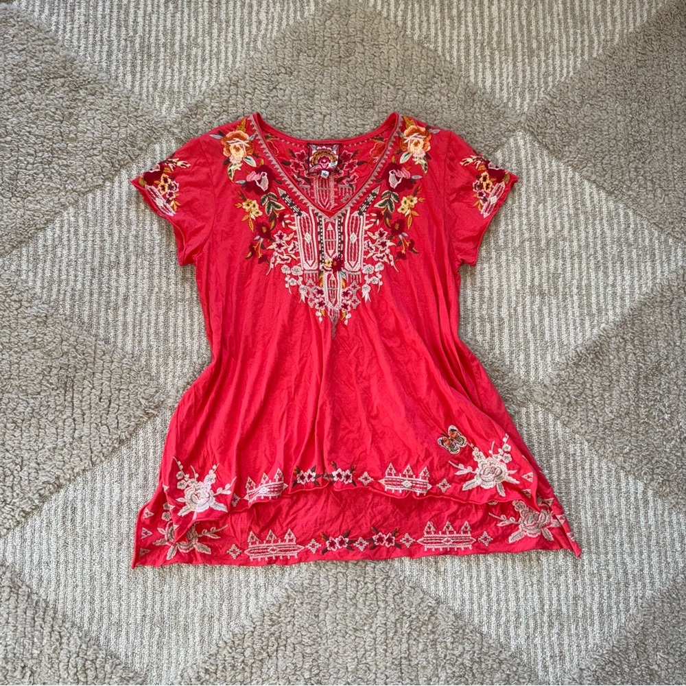 Johnny Was Embroidered floral boho top